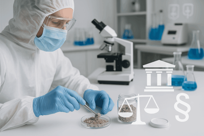 Wissenschaftler untersucht Baustellenmaterial im Labor